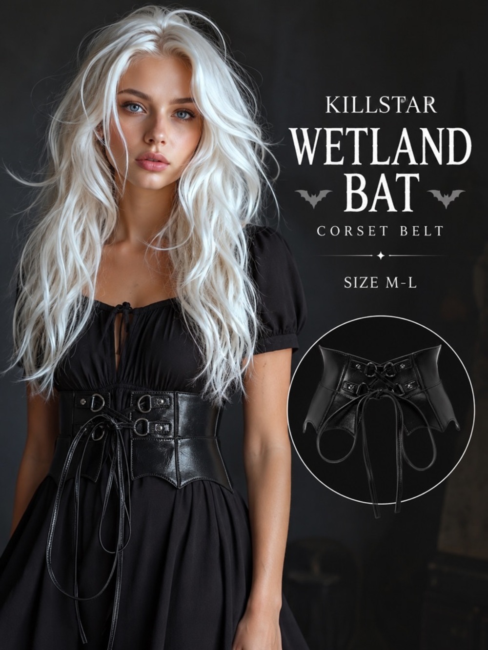 Killstar Bat Faux Leather Corset Belt Large Black NWT